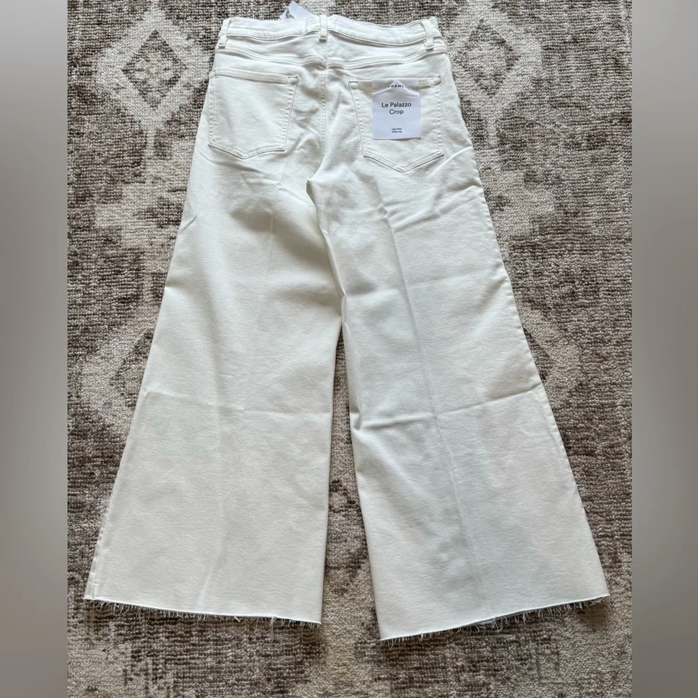 Frame Le Palazzo Crop Wide Leg White Denim Jean - Picture 3 of 10